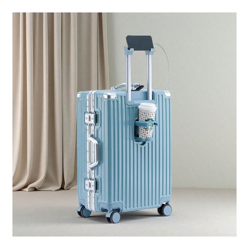 Aluminum Frame Carry On Luggage - 20インチと24インチのアルミフレームラゲージセット、カップホルダー、充電機能、TSAロック付き、ハードシェルジッパーレスデザイン、機内持ち込みおよびチェックインラゲージ U