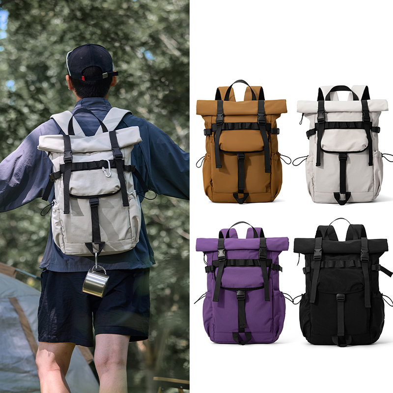 Foldable Rolling Luggage Bag - 新しいメンズロールマウス拡張式トラベルバックパック、ノートパソコン用バックパック、アウトドア防水キャンプハイキングバックパック、スクールバッグ