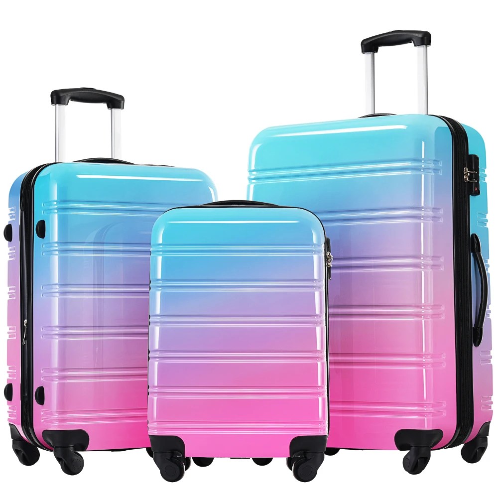 Expandable Hard Shell Luggage Set - ハードシェルラゲージセット 3ピース グラデーションカラー 拡張可能なスーツケース スピナーホイールとTSAロック付き 軽量