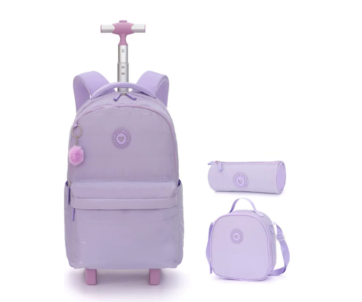 Foldable Rolling Luggage Bag - 18インチのスクール用ホイール付きバックパック、ティーンエイジャー向けスクールトロリーバッグ、子供用スクールローリングトラベルバックパック、女の子向けバッグセット
