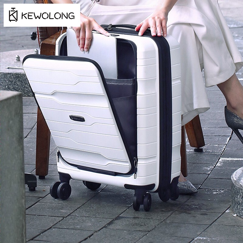 Cabin Size Lightweight Travel Trolley - 20インチ前開きキャリーオンラゲージ、男女兼用軽量ローリングトラベルスーツケース、4輪スピナーホイール付きトロリーケース