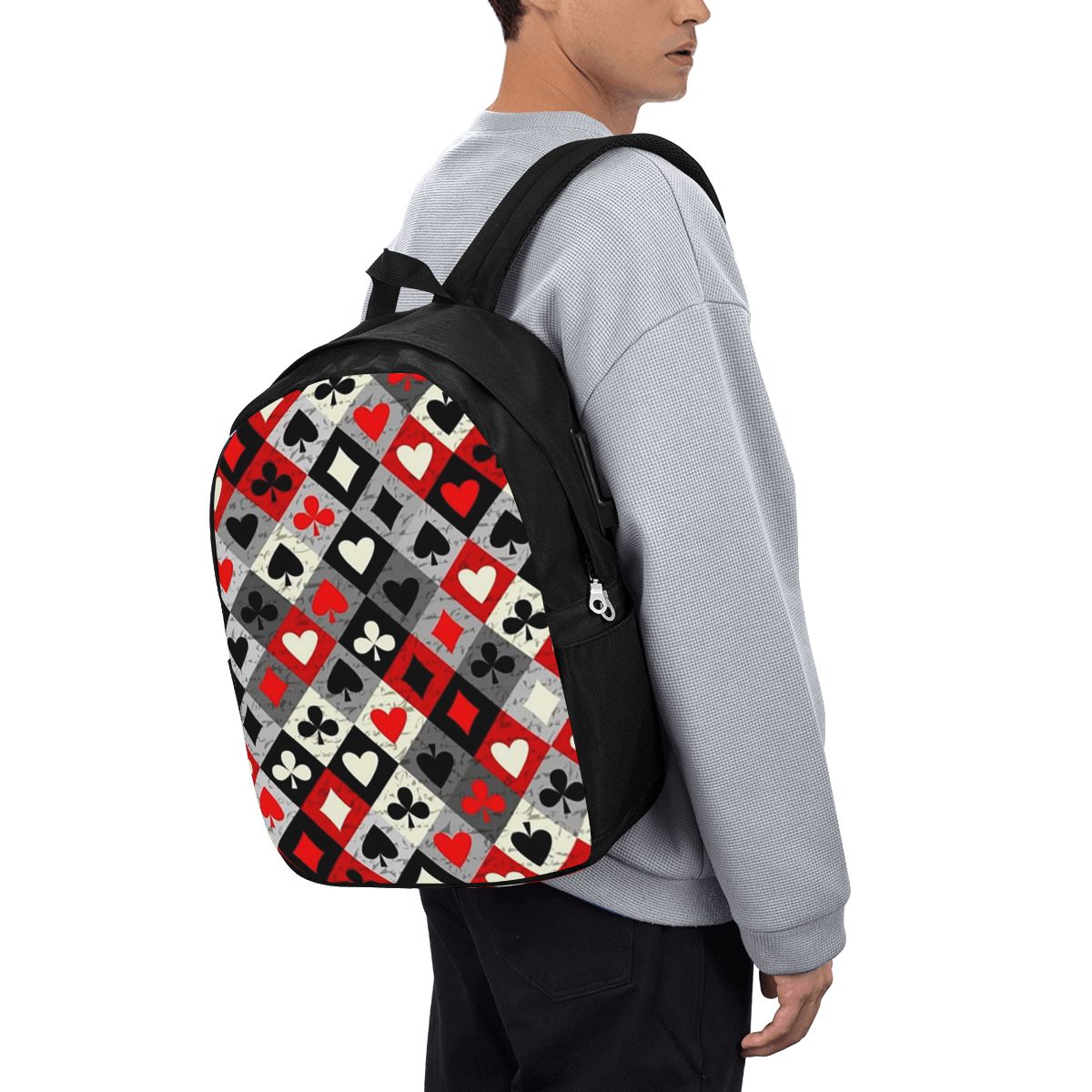 Travel Bags - トランプポーカープリントバックパック旅行ノートブックバッグコンピュータ大学生スクールバッグラップトップショルダーバッグ男性女性用