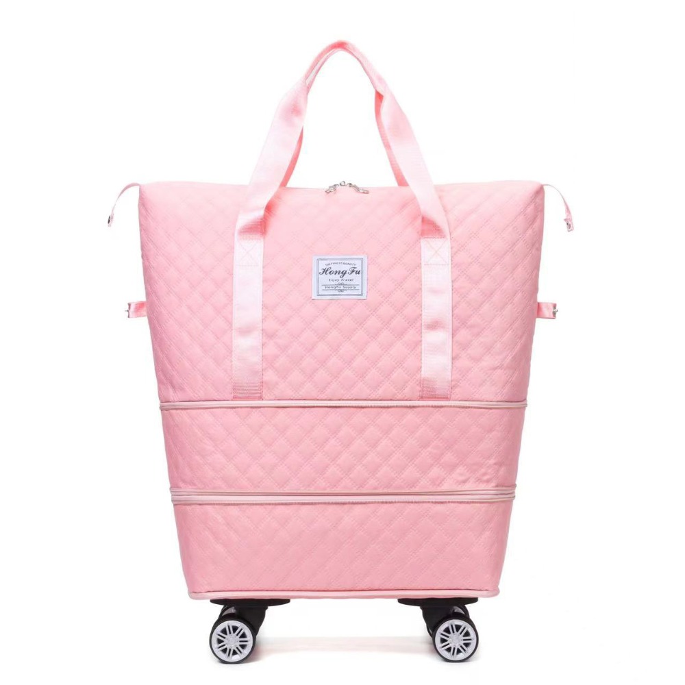 Foldable Rolling Luggage Bag - 新しいオックスフォード布ダッフルパック大容量折りたたみ荷物ショルダーバッグローリング複数ポケットビジネストラベルバッグ男性女性