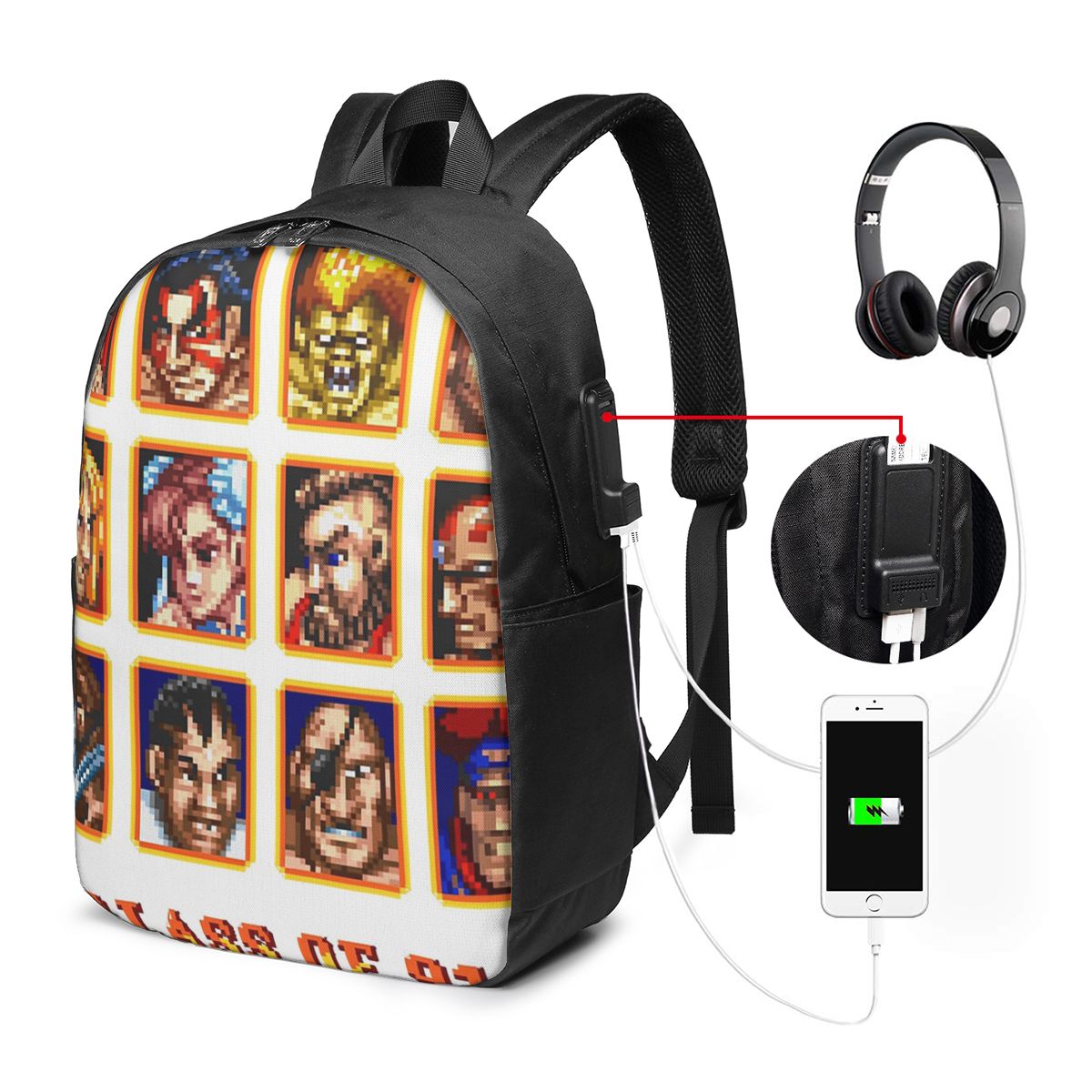 Travel Bags - Defeated Portraits スーパーストリートファイター バックパック トラベルノートブックバッグ コンピューター