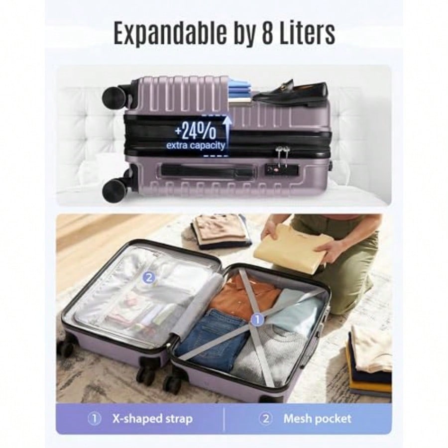 拡張可能な機内持ち込み荷物 22x14x9 インチ、ダブルス - Spinner Wheel Rolling Suitcase 20 Inch のレビューと価格