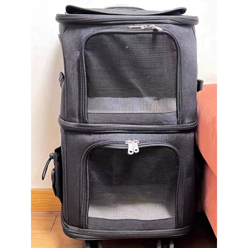 ハンバン二層式ペット用ローリングキャリア、回転式ホイール付き - Foldable Rolling Luggage Bag のレビューと価格