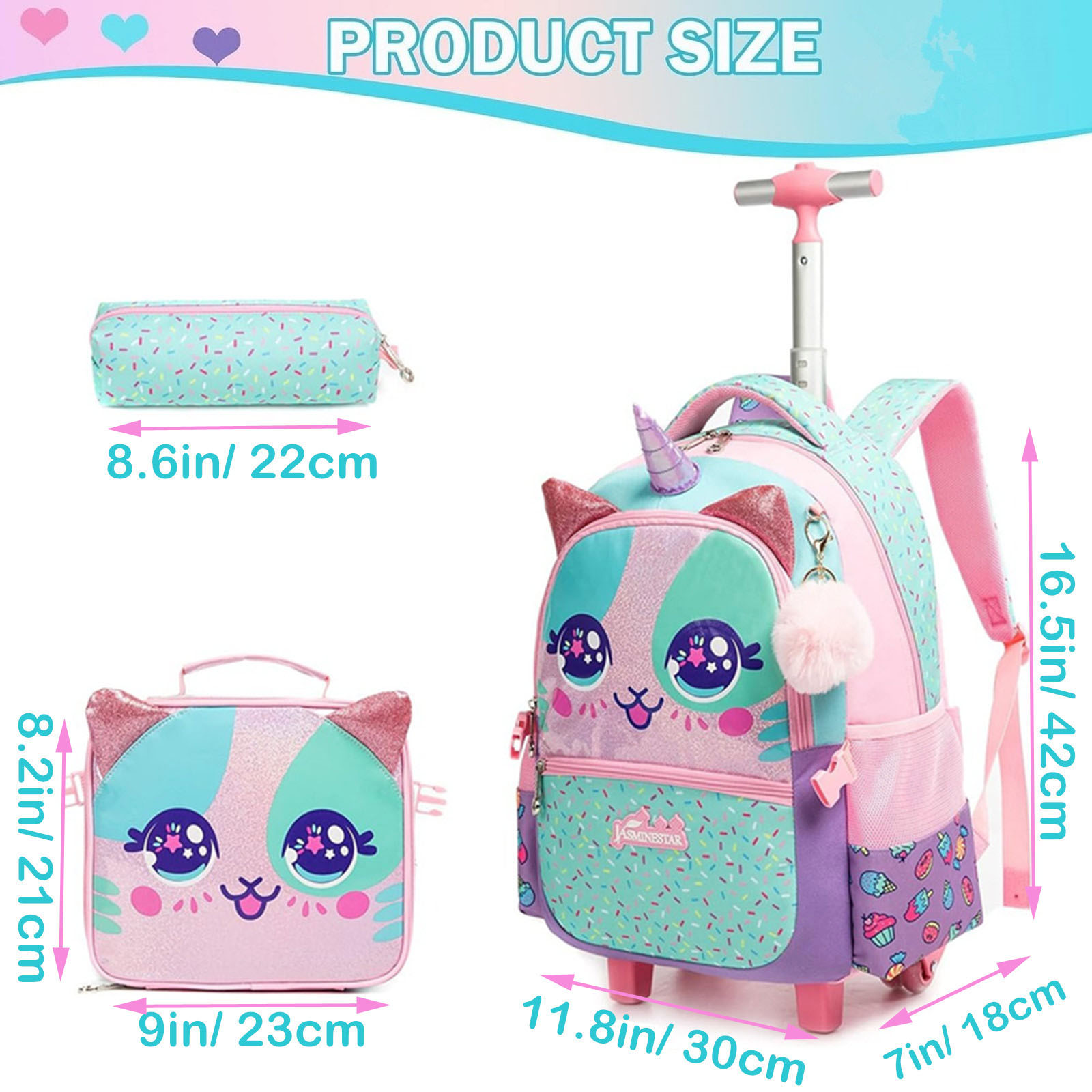 女の子用の素敵なローリングバックパック、小学生用のホイール付 - Foldable Rolling Luggage Bag のレビューと価格