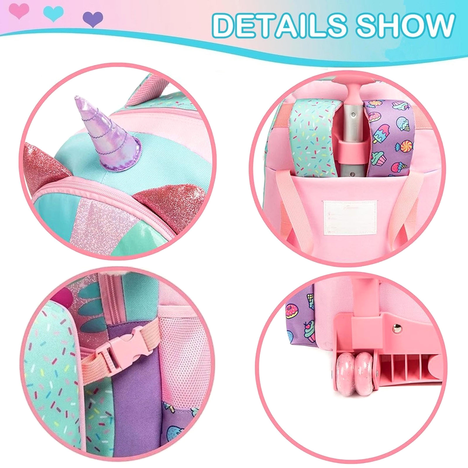 女の子用の素敵なローリングバックパック、小学生用のホイール付 - Foldable Rolling Luggage Bag のレビューと価格