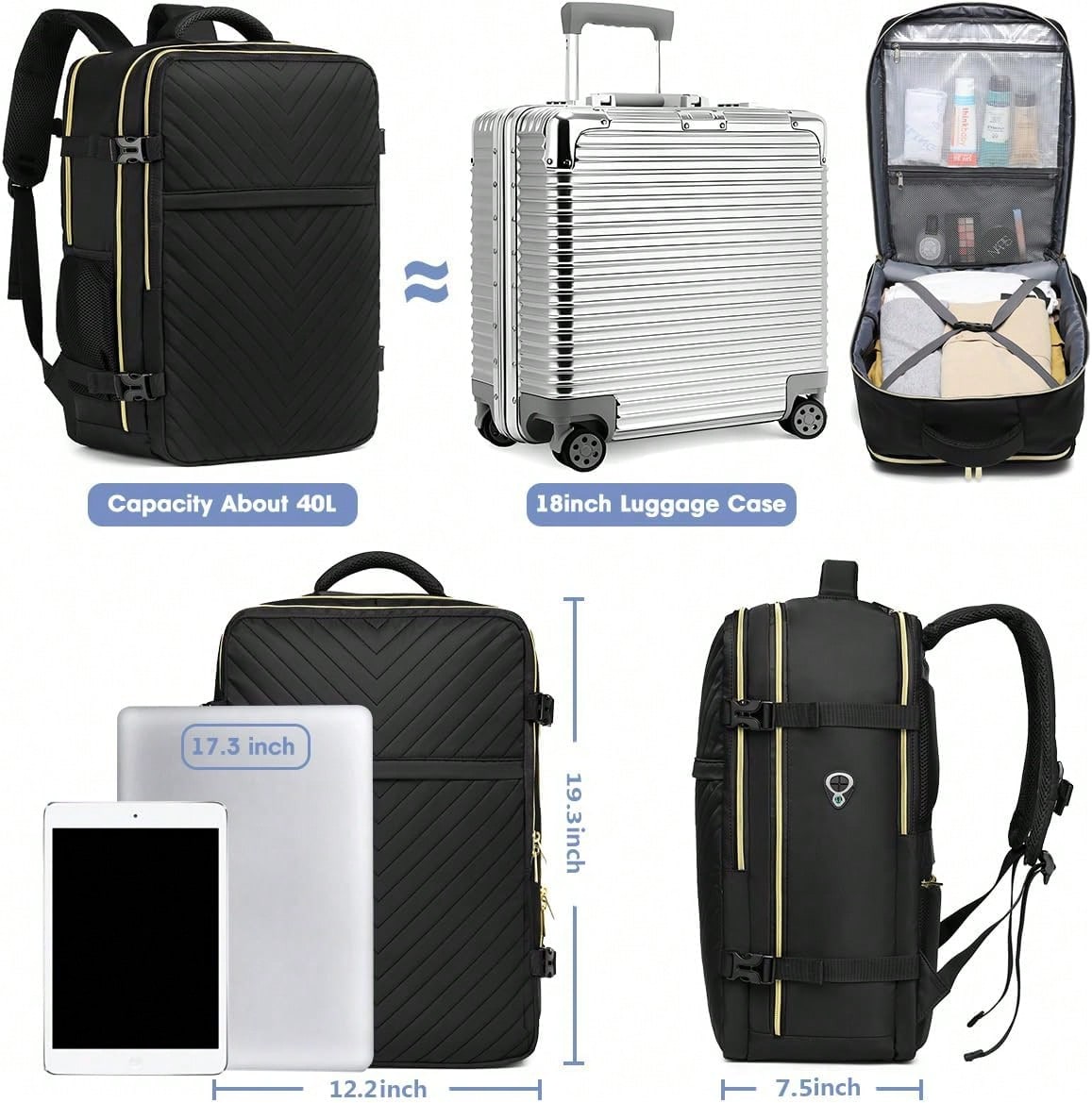 大型機内持ち込みトラベルバックパック - 機内持ち込み可能  - Luggage のレビューと価格