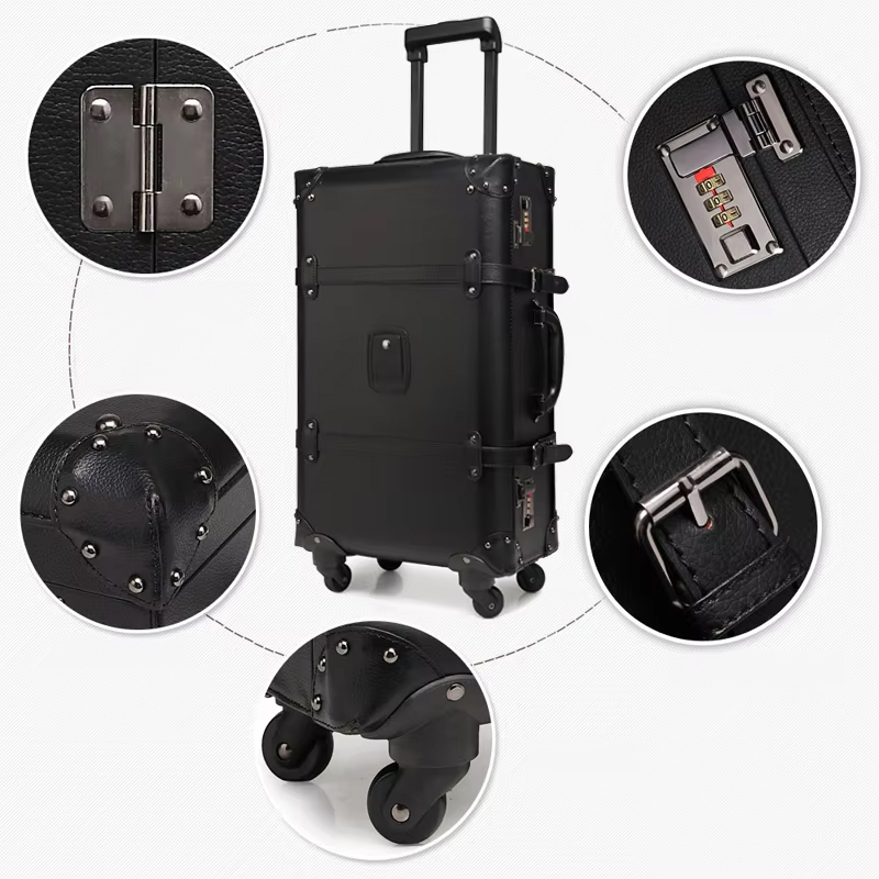 新しいレトロなローリング荷物スピナーブランドヴィンテージレザ - Retro Vintage Trunk Suitcase のレビューと価格