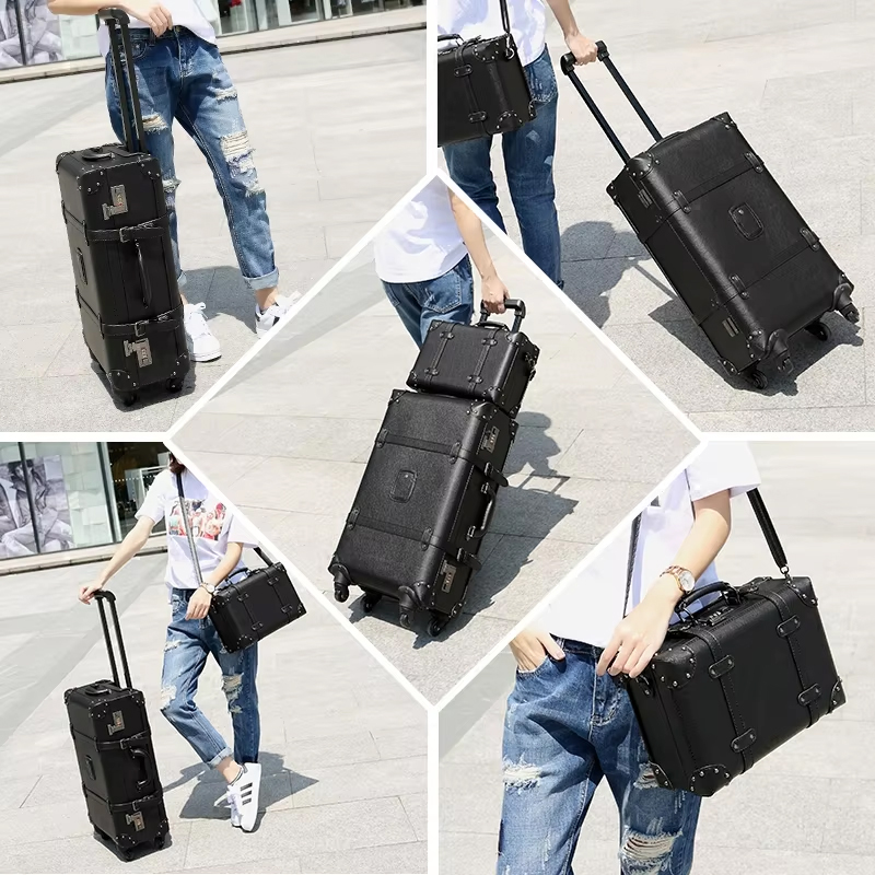 新しいレトロなローリング荷物スピナーブランドヴィンテージレザ - Retro Vintage Trunk Suitcase のレビューと価格