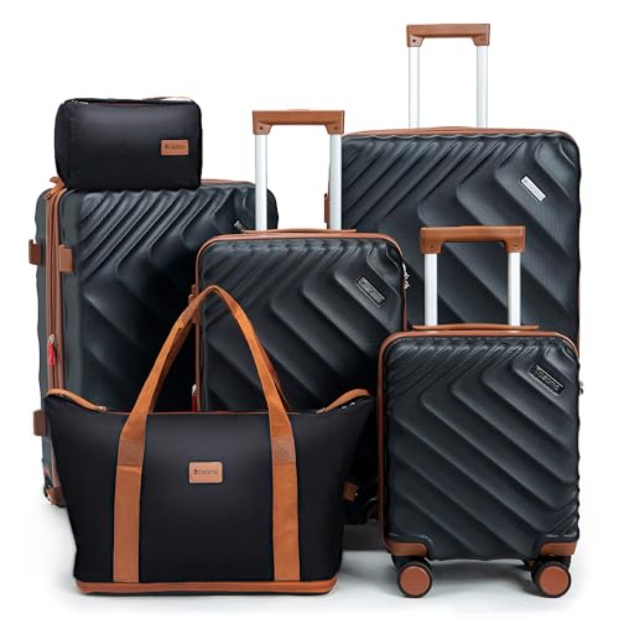 6ピースハードシェル拡張式荷物セット、機内持ち込み可能 - Expandable Hard Shell Luggage Set のレビューと価格