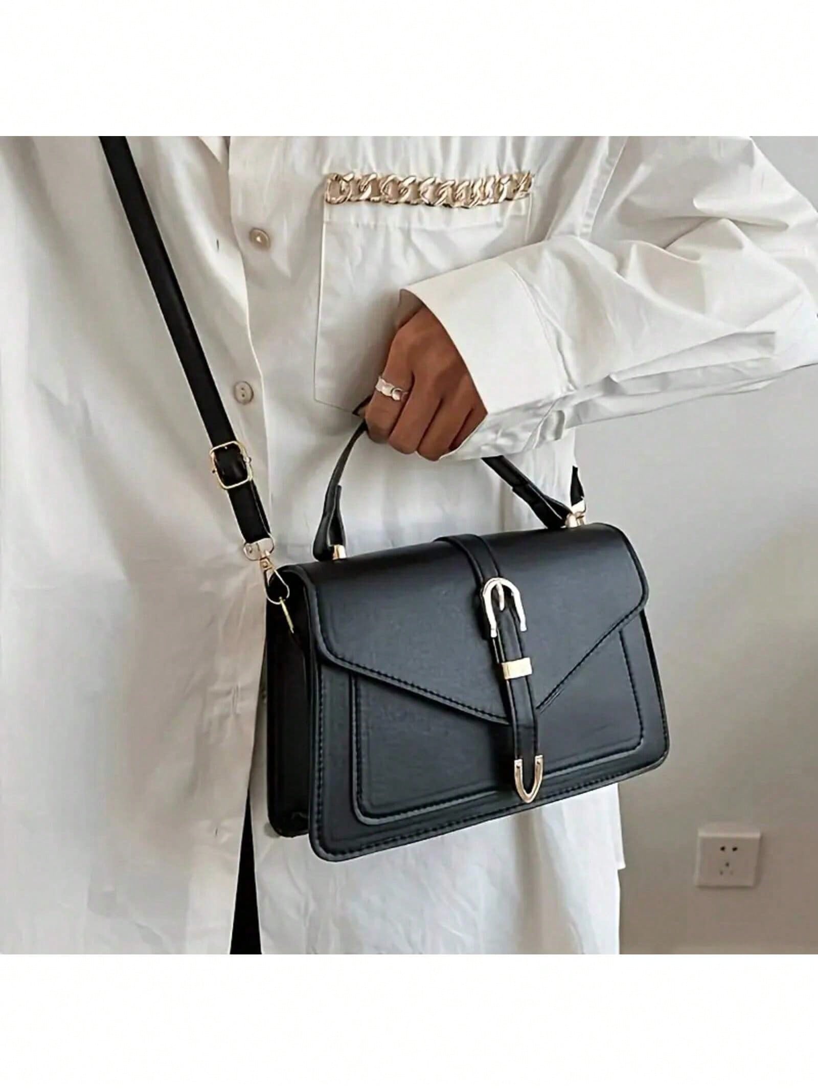 女性用PUレザーハンドバッグ エレガントなフラップスクエアシ - Wallets のレビューと価格