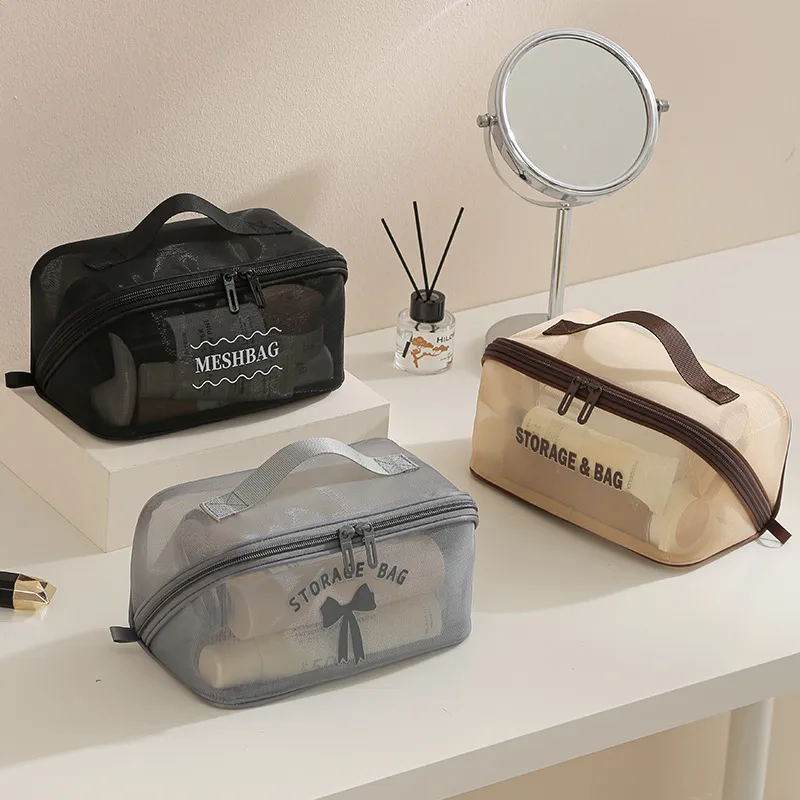 大容量の化粧品バッグ、メッシュで通気性があり、持ち運び可能な - Cosmetic Bags のレビューと価格