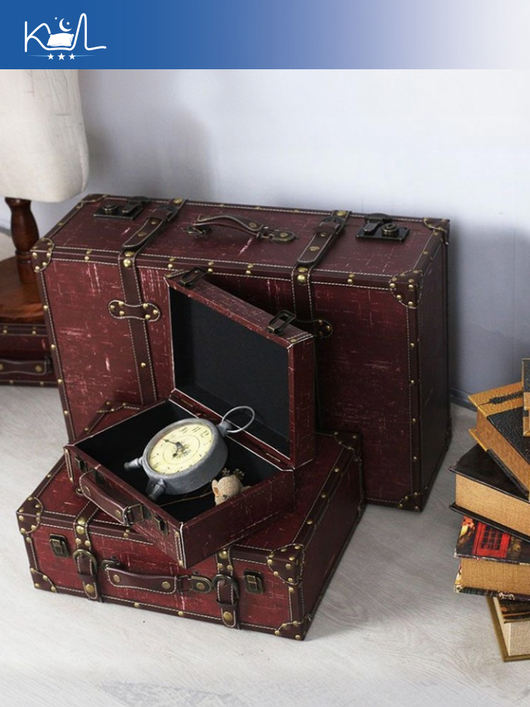 ヴィンテージレッド装飾スーツケース収納ボックス、アンティーク - Retro Vintage Trunk Suitcase のレビューと価格