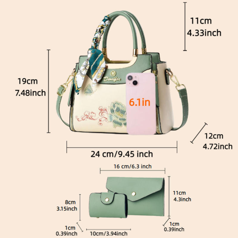 3ピースの刺繍入りハンドバッグセット（お揃いのクラッチバッグ - Wallets のレビューと価格