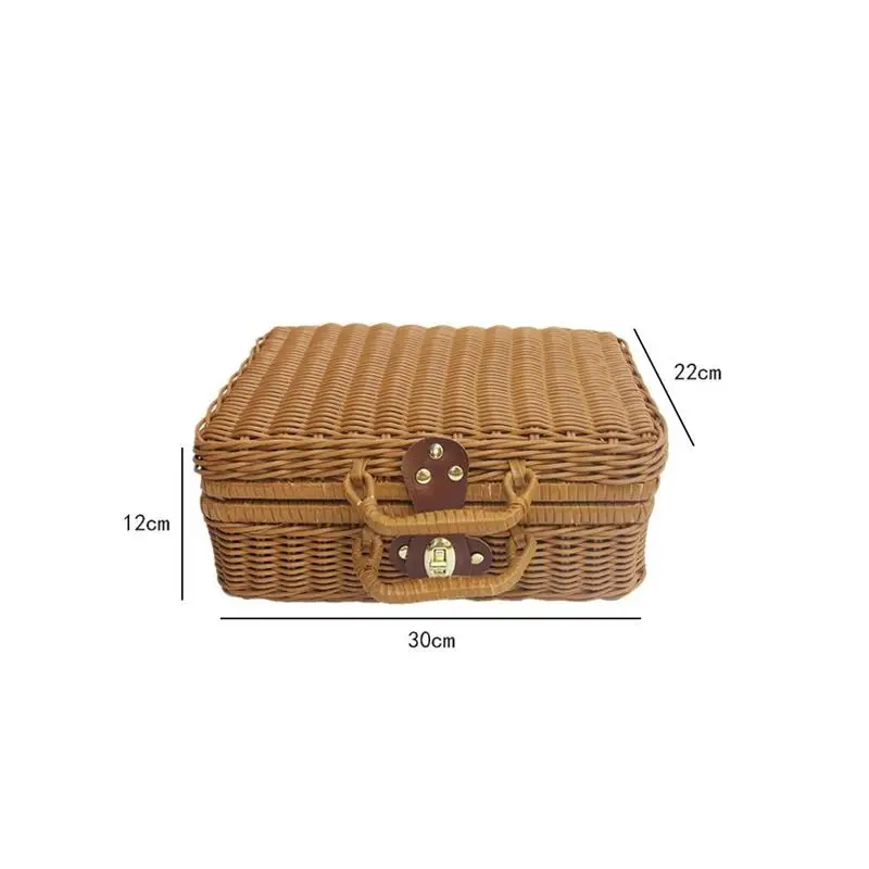 籐のピクニックケース,織り収納,ビンテージボックス,ハンドバ - Retro Vintage Trunk Suitcase のレビューと価格