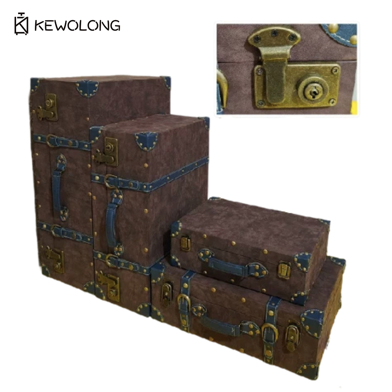 ヴィンテージレザー製スーツケース収納ボックス、フリップトップ - Retro Vintage Trunk Suitcase のレビューと価格