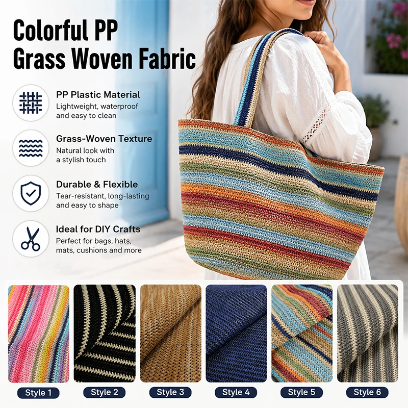 1ヤード カラフルストリップ PPストロー織物 通気性のある - Handbags のレビューと価格