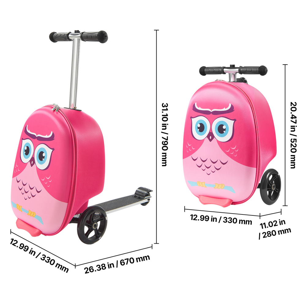 20インチ子供用ライドオンスクーターラゲッジ、ピンクの子供用 - Kids Ride On Suitcase Scooter のレビューと価格
