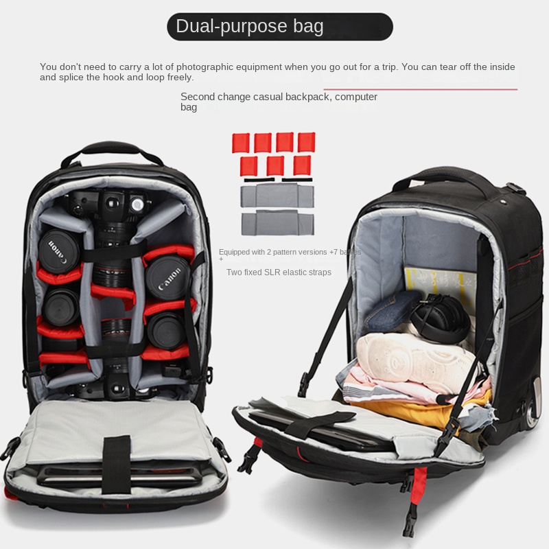 トロリー写真撮影用バックパック プロ用カメラバッグ トロリー - Foldable Rolling Luggage Bag のレビューと価格