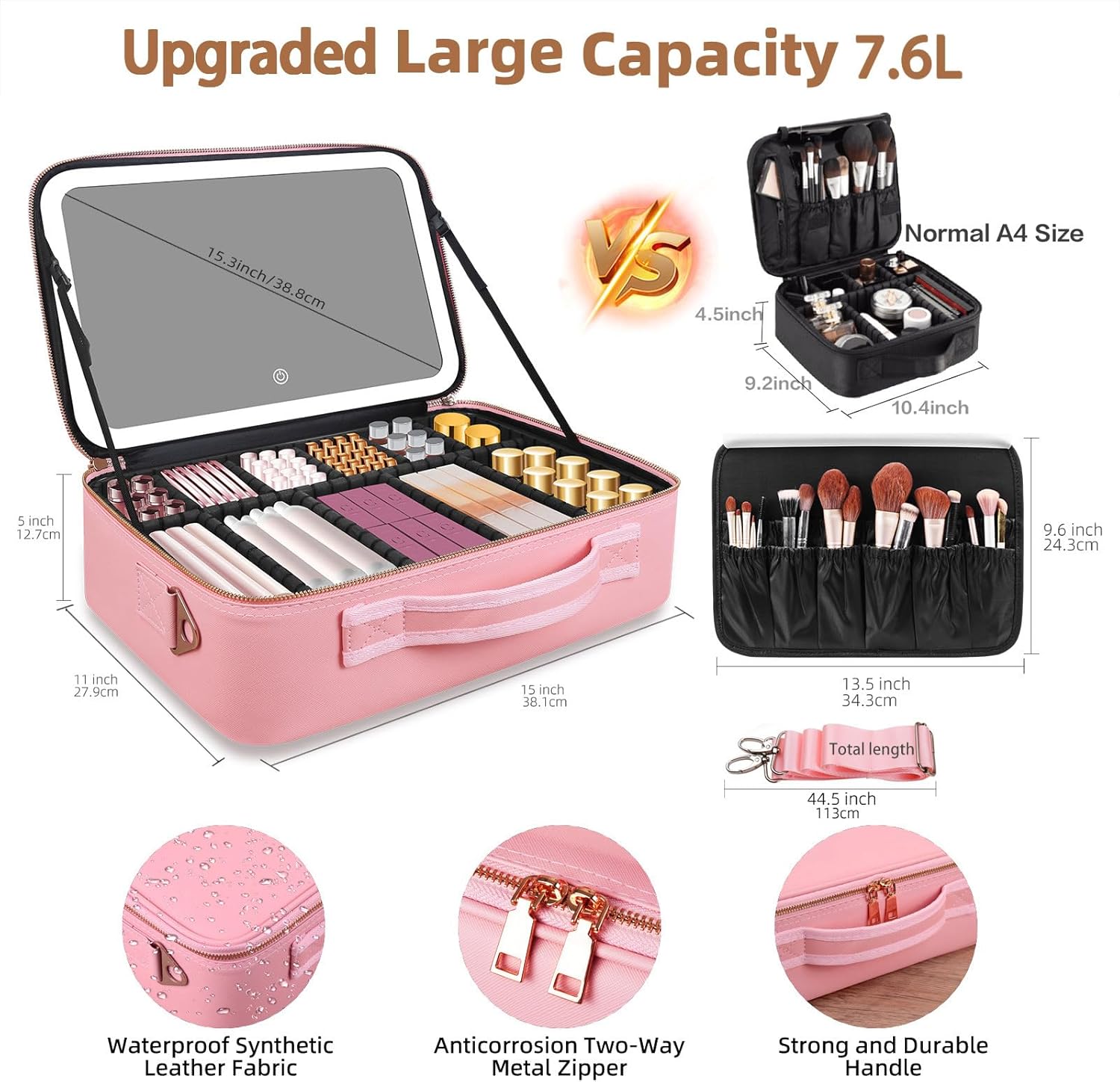 大容量メイクアップバッグ 15インチ×11インチ LEDミラ - Cosmetic Bags のレビューと価格